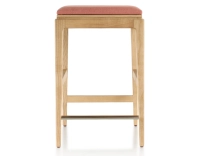 Tabouret de bar design H60 cm bois teinte naturelle assise tissu rose corail Tabouret de bar design H60 cm bois teinte naturelle assise tissu rose corail