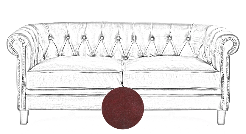 Canapé Chesterfield cuir 2 places rouge carmin accoudoirs cloutés Canapé Chesterfield cuir 2 places rouge carmin accoudoirs cloutés