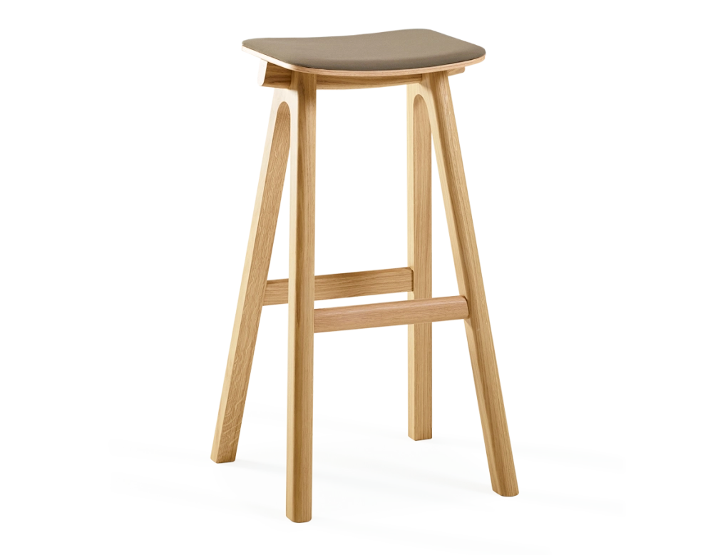 Tabouret de bar en chêne tapissé H80 cm bois teinte naturelle assise tissu taupe Tabouret de bar en chêne tapissé H80 cm bois teinte naturelle assise tissu taupe