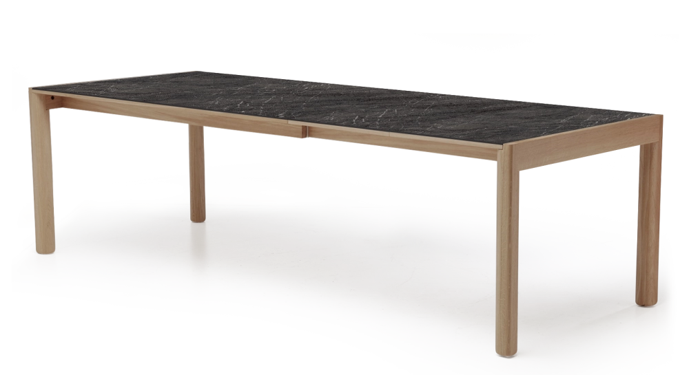 Table extensible 8 à 12 personnes en chêne et céramique allonges céramique bois teinte naturelle et céramique effet marbre gris 160x100 cm Table extensible 8 à 12 personnes en chêne et céramique allonges céramique bois teinte naturelle et céramique effet marbre gris 160x100 cm