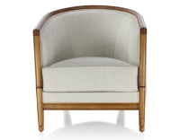 Antique armchair with moulded armrests wood stained antique and natural beige fabric Antique armchair with moulded armrests wood stained antique and natural beige fabric