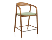 Tabouret de bar H60 cm bois teinte merisier et tissu vert Tabouret de bar H60 cm bois teinte merisier et tissu vert