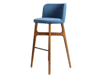 Tabouret de bar h80 cm bois teinte merisier assise tissu bleu jeans Tabouret de bar h80 cm bois teinte merisier assise tissu bleu jeans