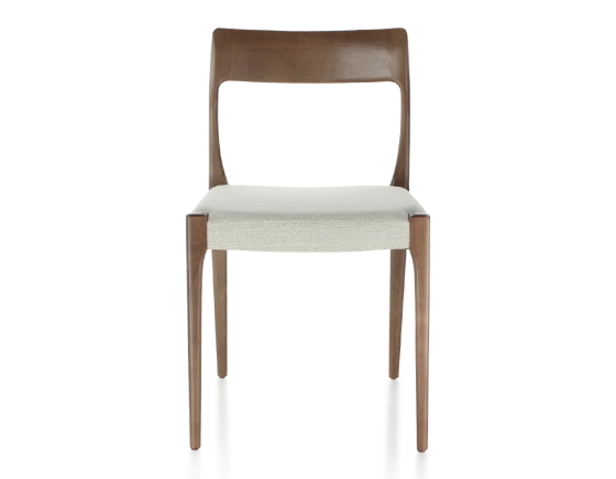 Chaise scandinave bois teinte marron foncé assise tissu beige naturel