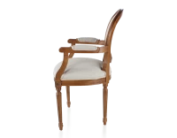 Chaise ancienne style Louis XVI avec accoudoirs bois teinte ancienne dossier canné assise tissu beige naturel