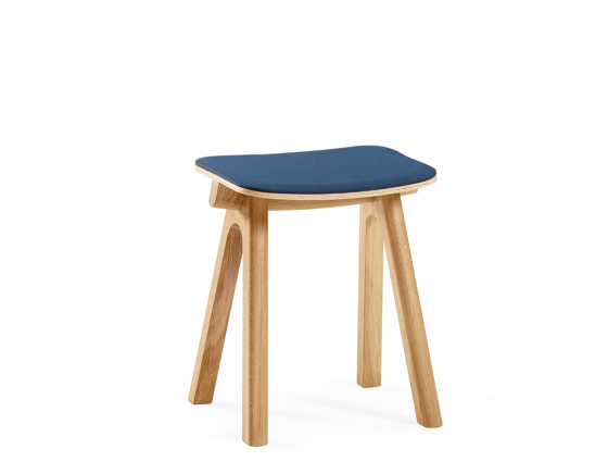 Tabouret en chêne tapissé H45 cm bois teinte naturelle assise tissu bleu marine
