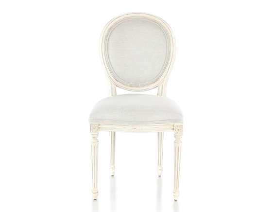 Chaise ancienne style Louis XVI bois teinte blanche cérusée et tissu beige naturel