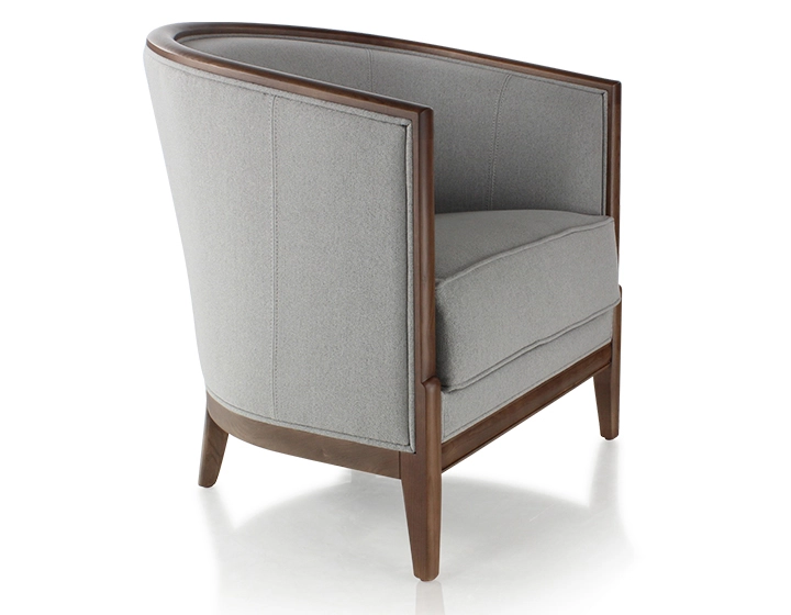 Fauteuil ancien bois teinte noyer et tissu gris clair Fauteuil ancien bois teinte noyer et tissu gris clair