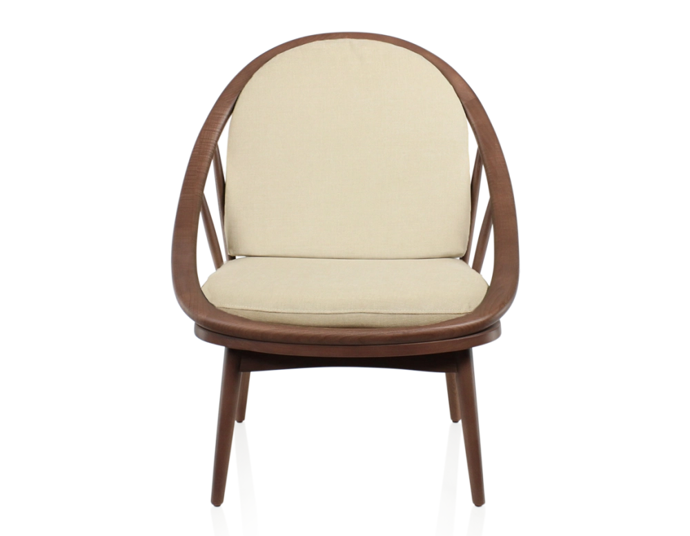 Fauteuil scandinave bois teinte noyer et tissu crème Fauteuil scandinave bois teinte noyer et tissu crème