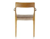 Scandinavian armchair with armrests cherry-stained wood, light taupe velvet seat Scandinavian armchair with armrests cherry-stained wood, light taupe velvet seat