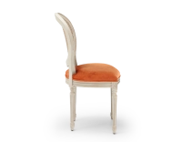 Louis XVI style antique chair white cerused wood with cane back and terracotta velvet seat. Louis XVI style antique chair white cerused wood with cane back and terracotta velvet seat.