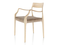 Chaise scandinave avec accoudoirs bois teinte naturelle assise tissu velours taupe clair Chaise scandinave avec accoudoirs bois teinte naturelle assise tissu velours taupe clair