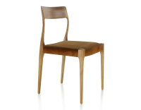 Chaise scandinave bois teinte merisier assise tissu velours bronze Chaise scandinave bois teinte merisier assise tissu velours bronze