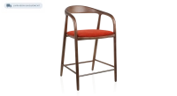 Bar stool H60 cm dark brown stained wood and burnt orange fabric