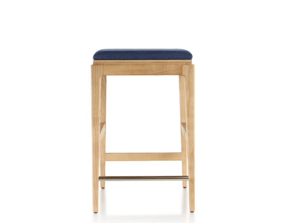 Tabouret de bar design H60 cm bois teinte naturelle assise tissu bleu marine