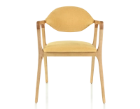 Chaise design avec accoudoirs bois teinte naturelle et tissu jaune Chaise design avec accoudoirs bois teinte naturelle et tissu jaune