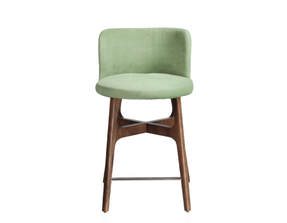 Tabouret de bar h60 cm bois teinte marron foncé assise tissu vert