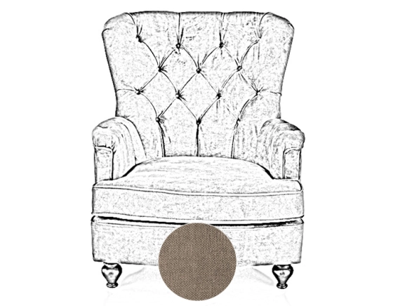 Fauteuil Chesterfield tissu taupe haut dossier