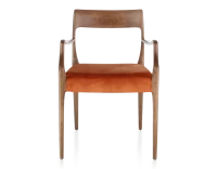 Chaise scandivave avec accoudoirs bois teinte noyer assise tissu velours terracotta
