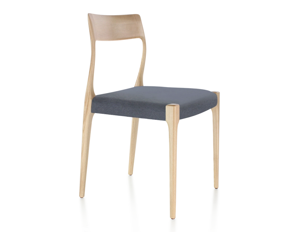 Scandinavian chair natural tint wood, grey fabric seat Scandinavian chair natural tint wood, grey fabric seat