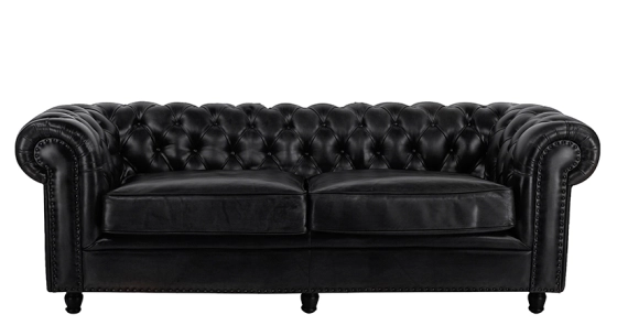 Canapé Chesterfield cuir 3 places noir accoudoirs cloutés