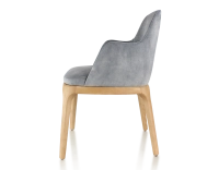 Chaise design avec accoudoirs bois teinte naturelle et tissu velours gris Chaise design avec accoudoirs bois teinte naturelle et tissu velours gris