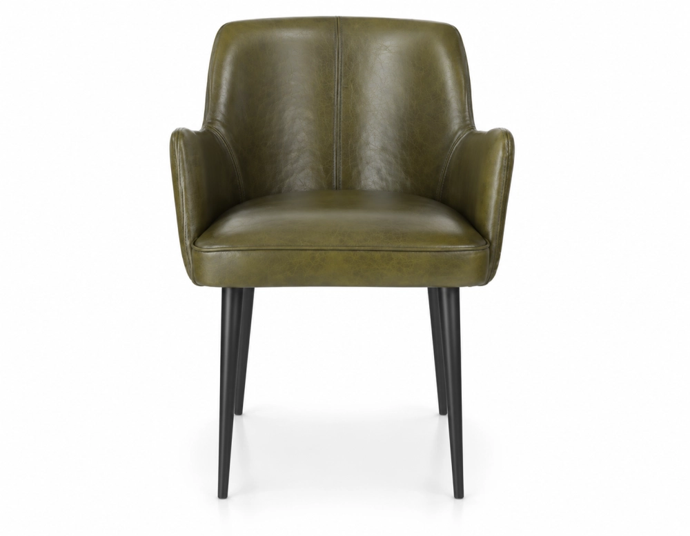 Chaise vintage avec accoudoirs cuir vert olive