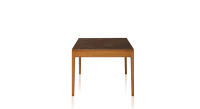 Table extensible en chêne et céramique allonges céramique avec bois teinte merisier et plateau et allonges céramique brun oxydé 140x100 cm