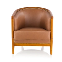 Fauteuil ancien teinte merisier et cuir noisette Fauteuil ancien teinte merisier et cuir noisette