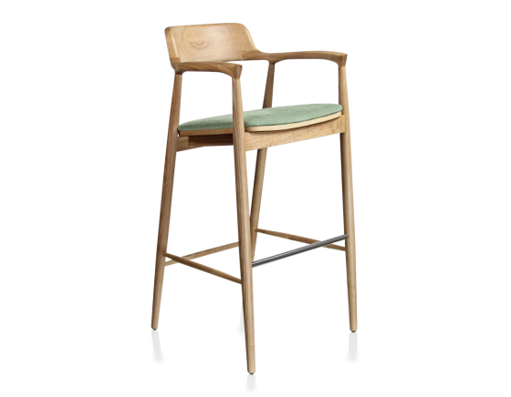 Tabouret de bar h80 cm bois teinte naturelle assise tissu vert