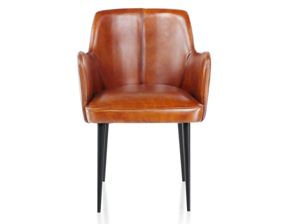Chaise vintage avec accoudoirs cuir marron clair