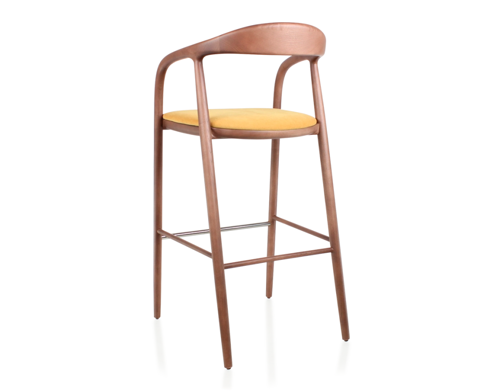 Tabouret de bar h80 cm teinte noyer assise tissu jaune bois teinte noyer et tissu jaune Tabouret de bar h80 cm teinte noyer assise tissu jaune bois teinte noyer et tissu jaune