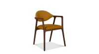 Chaise design avec accoudoirs en noyer bois teinte naturelle et tissu orange Chaise design avec accoudoirs en noyer bois teinte naturelle et tissu orange