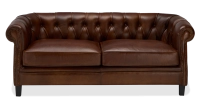 Canapé Chesterfield cuir 2 places marron soutenu accoudoirs cloutés