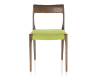 Chaise scandinave bois teinte marron foncé assise tissu vert pomme Chaise scandinave bois teinte marron foncé assise tissu vert pomme