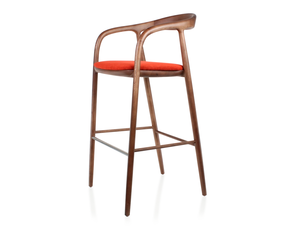 Tabouret de bar h80 cm teinte assise bois teinte marron foncé et tissu orange brulé Tabouret de bar h80 cm teinte assise bois teinte marron foncé et tissu orange brulé