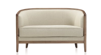 Canapé ancien 2 places bois teinte noyer et tissu beige naturel Canapé ancien 2 places bois teinte noyer et tissu beige naturel