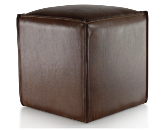 Leather pouffe dark brown
