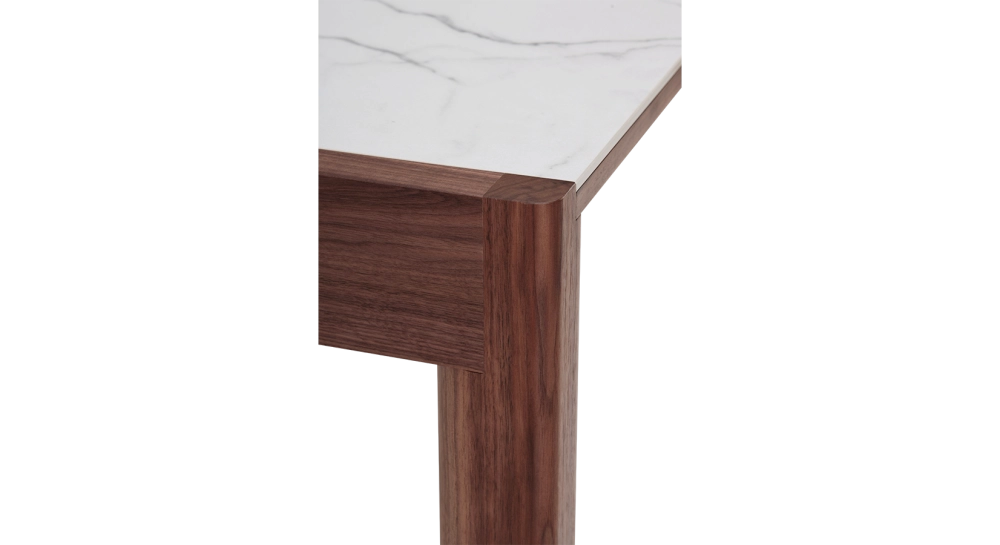 Extending table for 8 to 14 people in walnut and ceramic with ceramic extensions natural wood finish and white marble-effect ceramic m1 210x100 cm Extending table for 8 to 14 people in walnut and ceramic with ceramic extensions natural wood finish and white marble-effect ceramic m1 210x100 cm