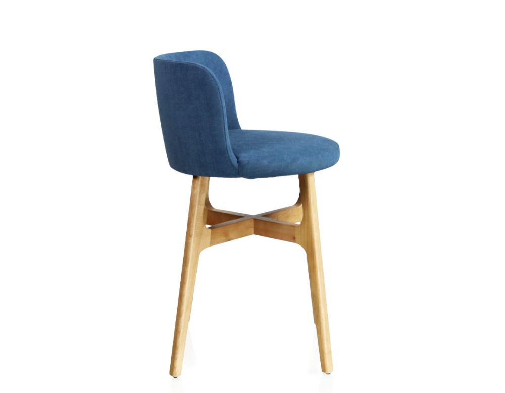 Bar stool h60 cm natural tint wood, denim blue fabric seat Bar stool h60 cm natural tint wood, denim blue fabric seat