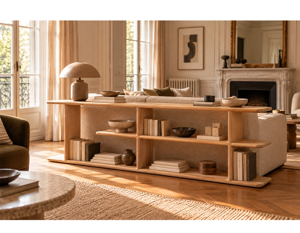 Bibliothèque basse en chêne teinte naturelle