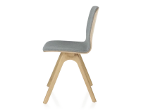 Chaise design en chêne tapissé bois teinte naturelle assise tissu gris clair Chaise design en chêne tapissé bois teinte naturelle assise tissu gris clair
