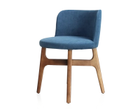 Designer chair cherry-stained wood, denim-blue fabric seat Designer chair cherry-stained wood, denim-blue fabric seat