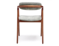 Chaise scandinave bois teinte merisier assise tissu velours gris bleu Chaise scandinave bois teinte merisier assise tissu velours gris bleu