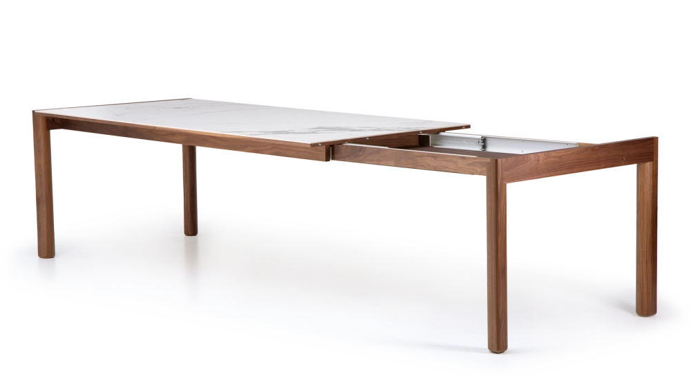 Table extensible 8 à 12 personnes en noyer et céramique allonges céramique bois teinte naturelle et céramique effet marbre blanc m1 160x100 cm Table extensible 8 à 12 personnes en noyer et céramique allonges céramique bois teinte naturelle et céramique effet marbre blanc m1 160x100 cm