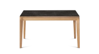 Table extensible en chêne et céramique 6 à 10 personnes allonges céramique avec bois teinte naturelle et plateau et allonges céramique effet ardoise 140x90 cm