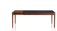 Table extensible 8 à 12 personnes en noyer et céramique allonges bois avec bois teinte naturelle et plateau céramique noir unie 160x100 cm Table extensible 8 à 12 personnes en noyer et céramique allonges bois avec bois teinte naturelle et plateau céramique noir unie 160x100 cm