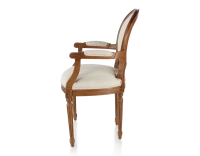 Chaise ancienne style Louis XVI avec accoudoirs bois teinte ancienne et tissu chevron beige Chaise ancienne style Louis XVI avec accoudoirs bois teinte ancienne et tissu chevron beige