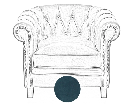 Fauteuil Chesterfield cuir bleu accoudoirs cloutés