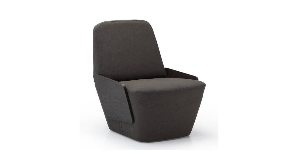Designer armchair without armrests oak stained anthracite, dark grey fabric seat Designer armchair without armrests oak stained anthracite, dark grey fabric seat